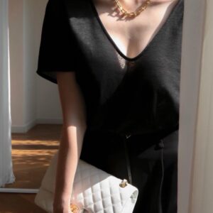 เสื้อยืดสีดำ ผ้าโปร่งบาง Sexy ทรงหลวม Free Size