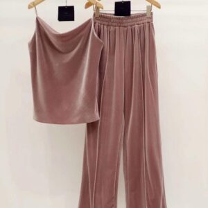 ชุด SET เสื้อสายเดี่ยว + กางเกงขายาว ผ้ากำมะหยี่ Free Size