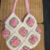 กระเป๋าถักเชือกฟอก ต่อดอกลายกุหลาบสีชมพู Handmade 100%by wideshop - Image 3