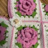 กระเป๋าถักเชือกฟอก ต่อดอกลายกุหลาบสีชมพู Handmade 100%by wideshop - Image 4