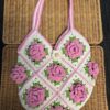 กระเป๋าถักเชือกฟอก ต่อดอกลายกุหลาบสีชมพู Handmade 100%by wideshop - Image 5