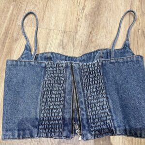 เสื้อครอปยีนส์ หลังสม๊อค + ซิป งานประณีต Cotton Free Size อก 34-36