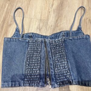 เสื้อครอปยีนส์ หลังสม๊อค+ ซิป งานประณีตมาก Cotton 100% ยีนส์นุ่มไม่แข็ง